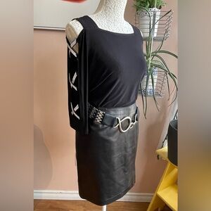 Vintage Black Joseph Ribkoff Top With Cut outs & rhinestone Accents